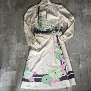 Vintage Elyse Les Champs 100 % Silk dress made in France ivory
